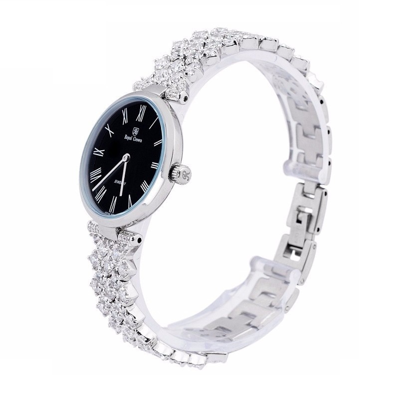 Đồng hồ nữ chính hãng Royal Crown 2601 dây thép vỏ trắng mặt đen
