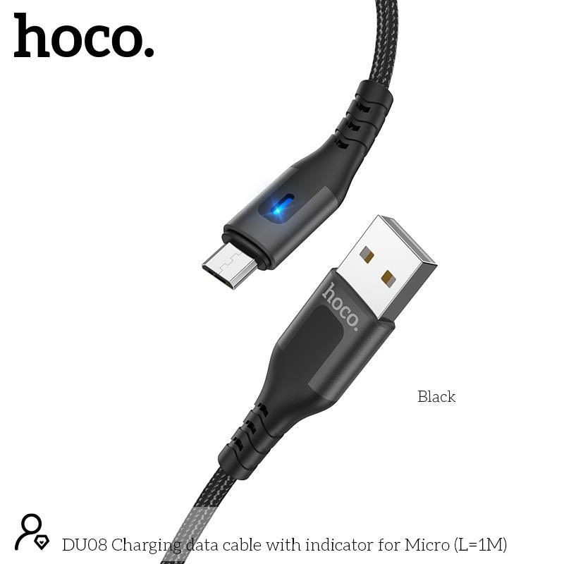 Cáp Sạc Micro-USB Có Đèn Cho Android, Samsung,... Hoco DU08 1M/2M, Cáp Dây Dù Siêu Bền, Sạc Nhanh 2.4A [CHÍNH HÃNG]