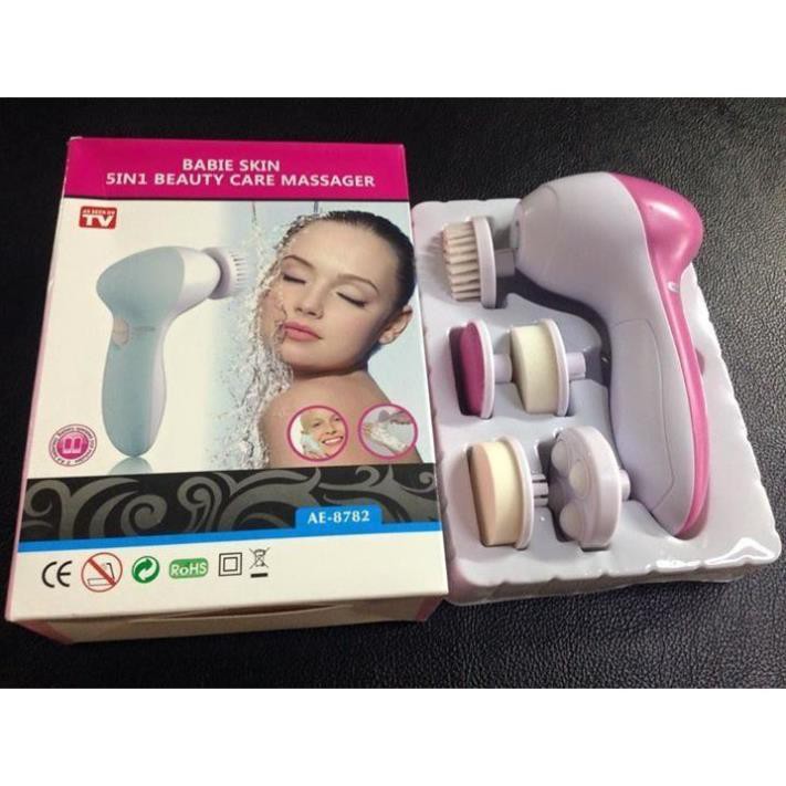 Máy Rửa Mặt Massage 5-In-1 5 Đầu Tiện Dụng Beauty Care Massager (Massage, Mút Xốp, Đá Nhám,...)