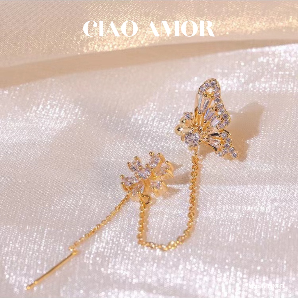 Khuyên tai nữ, Bông tai kẹp vành cánh hoa lấp lánh dự tiệc Trang sức Ciao Amor - KT0514