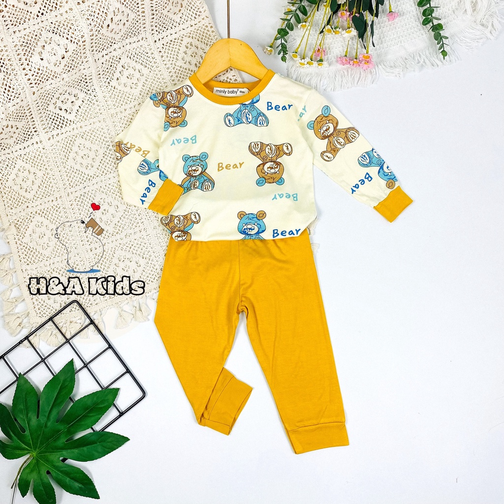 [Bé 19-32kg] Bộ dài tay thun lạnh in áo phối quần màu Minky Mom mềm mịn mát cho bé trai bé gái từ 19-32kg - HÀNG LOẠI 1