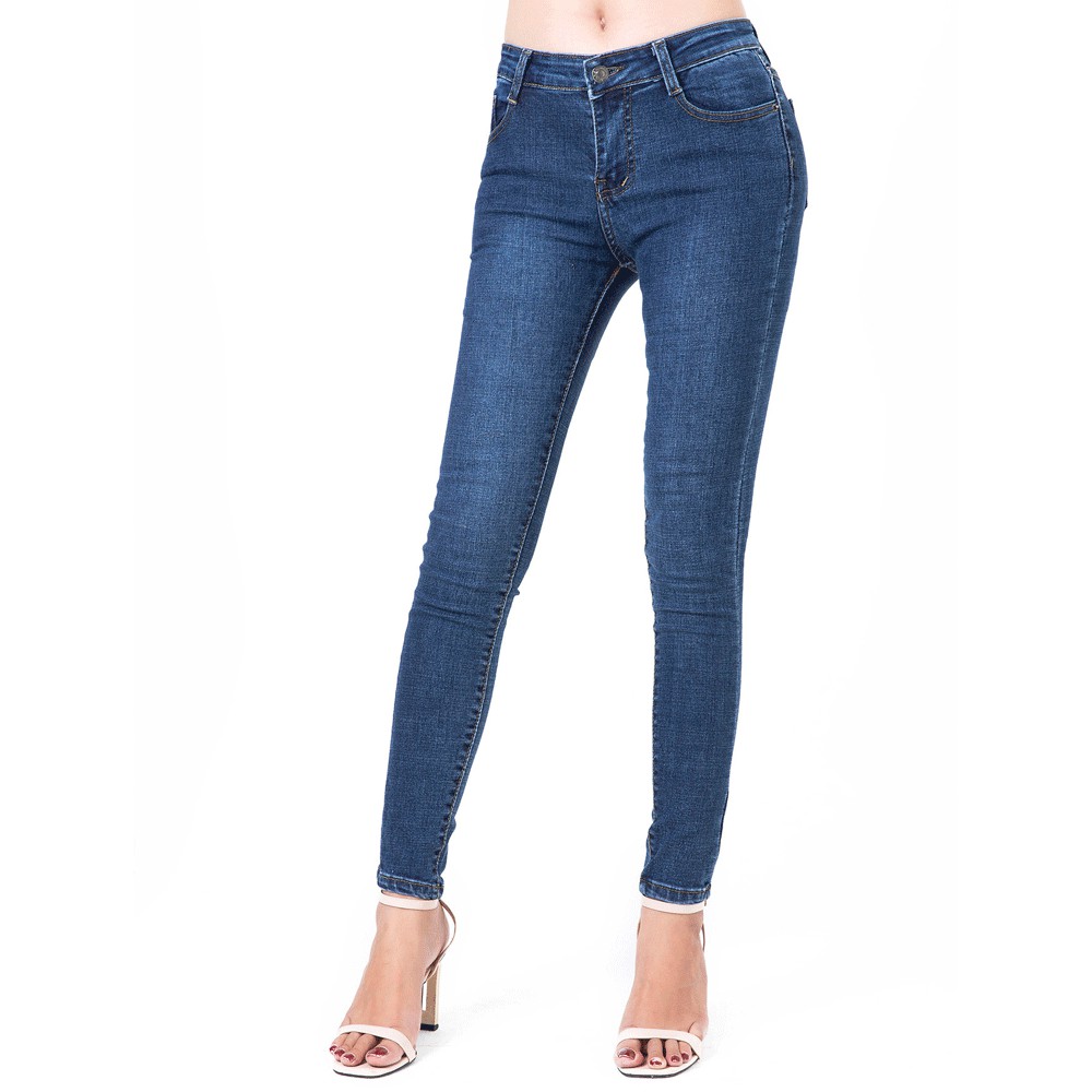 Quần jean nữ DK15 JEANS skinny Xanh Đen Lưng Vừa