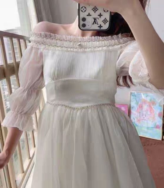 (Order) Đầm voan công chúa bẹt vai dàng dài Ulzzang | BigBuy360 - bigbuy360.vn