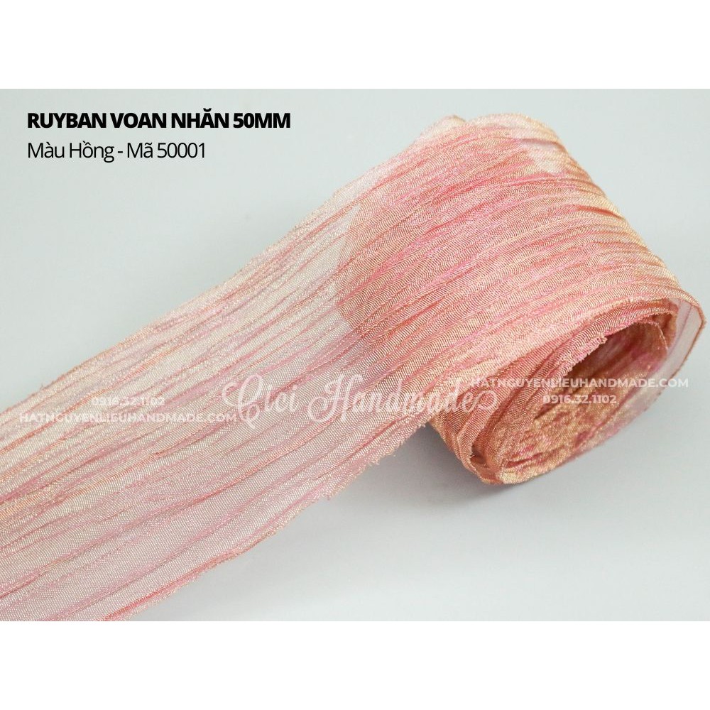 Ruy băng Voan Nhăn Hàn Quốc 50mm - Cuộn 1M - Cici Handmade nguyên liệu ribbon làm hoa cài áo hoa vải đính kết