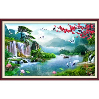 Tranh dán tường 3D VTC Tùng hạc diên niên LunaTM-0114K kim sa