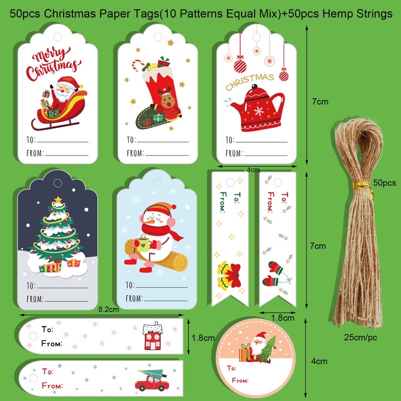 set 10 tag Christmas Gift trang trí Noel, Giáng sinh kèm dây