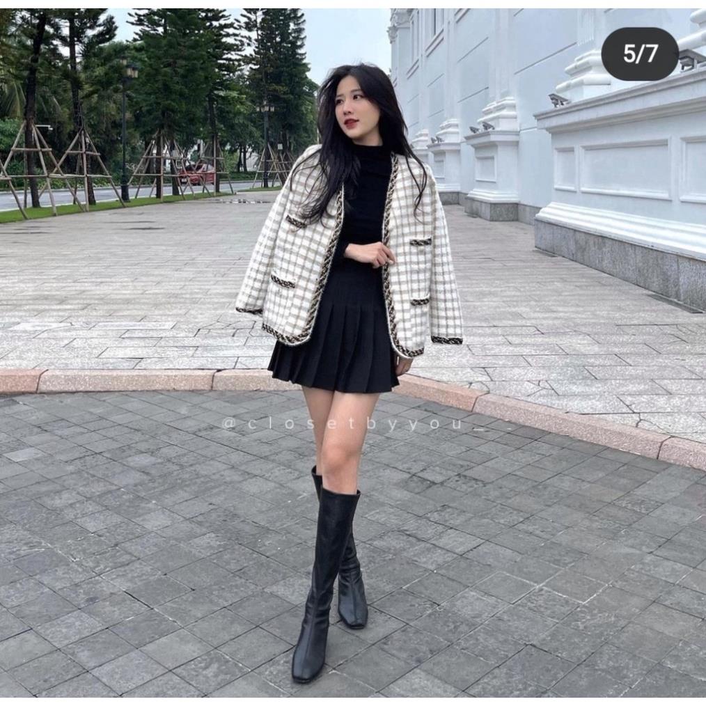 Áo dạ tweed nữ dáng ngắn Caro Hàn Quốc  - Hàng quảng châu - Elly Store 68 | BigBuy360 - bigbuy360.vn