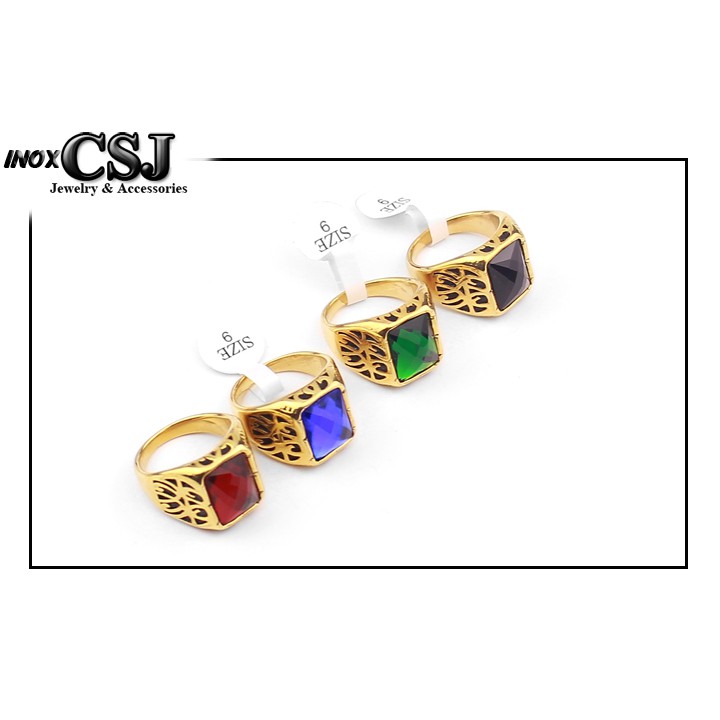 NHẪN NAM INOX MẠ VÀNG ĐÁ ĐỎ THỜI CAO CẤP SANG TRỌNG - tặng hộp đựng xinh xắn