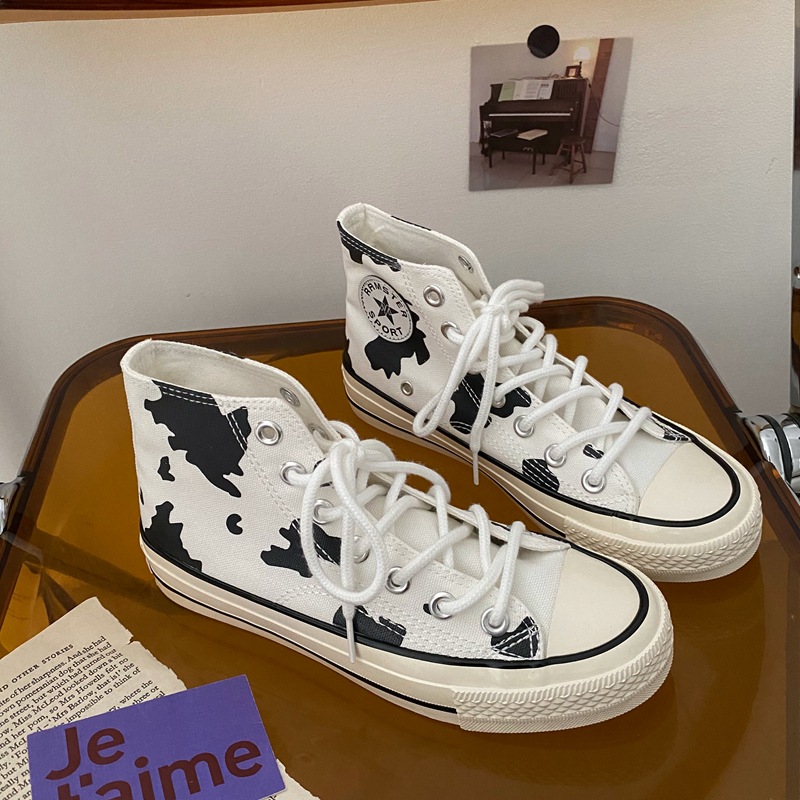 Giày Thể Thao Canvas Thoáng Khí Họa Tiết Dễ Thương Cho Nữ