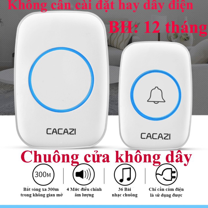 Chuông cửa không dây Cacazi A10 - 36 kiểu nhạc chuông, bảo hành 1 đổi 1 trong 3 tháng - Chống Nước