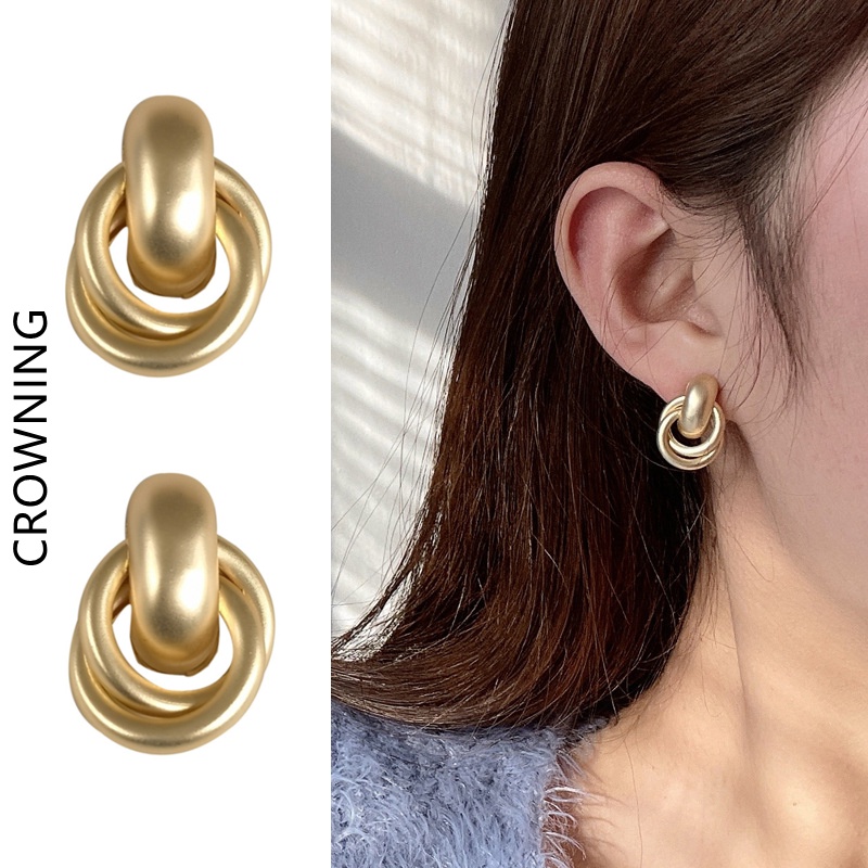 Bông Tai Hình Tròn Kiểu Hình Học Đơn Giản Bằng Bạc 925 Phong Cách Âu Mỹ Cổ Điển Thời Trang Cho Nữ F540