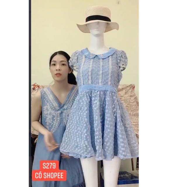 Đầm xanh xoè xinh tầm size M.s279