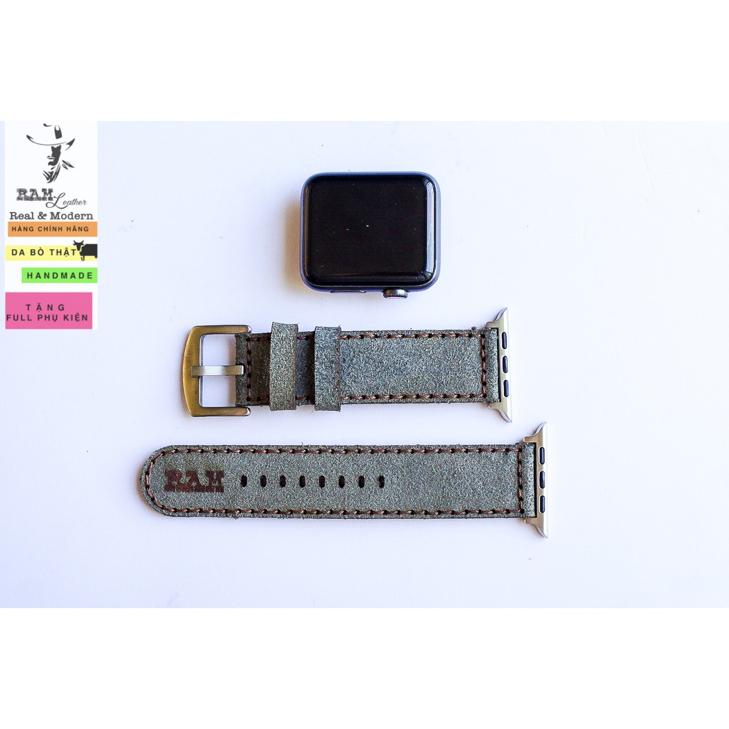 Dây đồng hồ Apple Watch , Iwatch , Iphone Watch Da Bò Lộn Xám Chính Hãng RAM Leather Bauhaus Design  Bền Đẹp