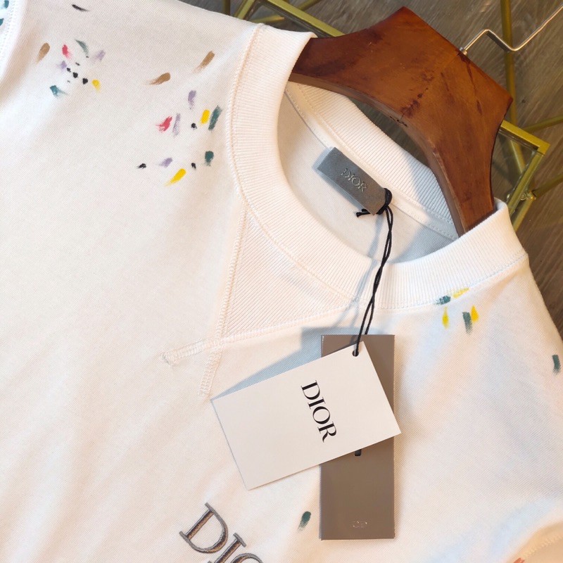 Áo phông nam nữ Dior CD hàng cao cấp thêu logo trên ngực áo thiết kế họa tiết vẩy mực