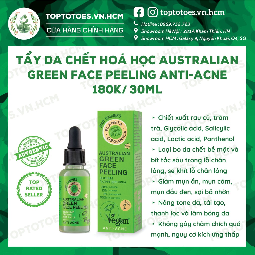 Tẩy da chết hoá học Planeta Organica Australian Green Peeling Anti-acne giảm mụn ẩn, mụn cám, mụn đầu đen