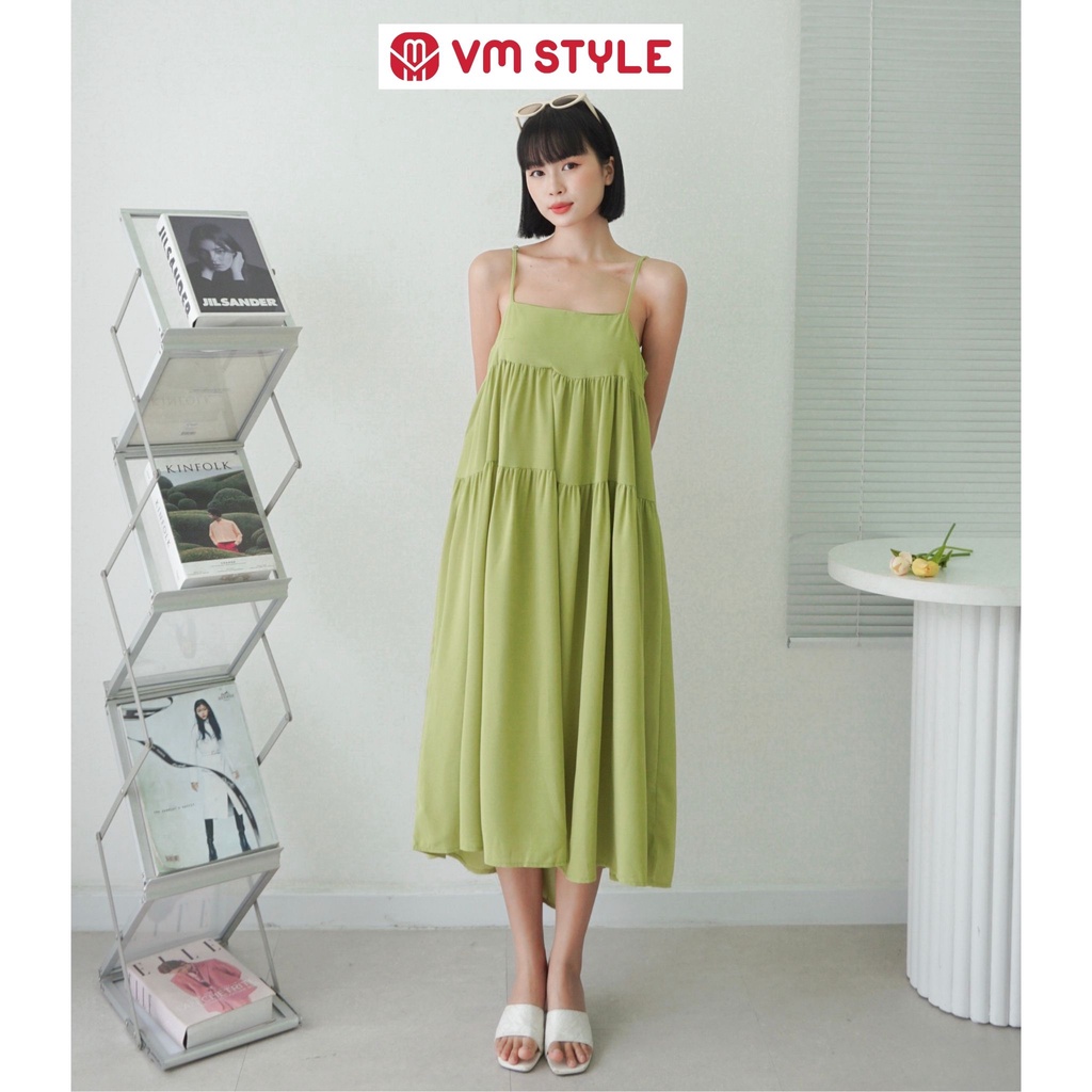 Đầm 2 dây nữ VM STYLE maxi dáng xòe trơn nhiều màu thời trang ulzzang 22VD05EP0602