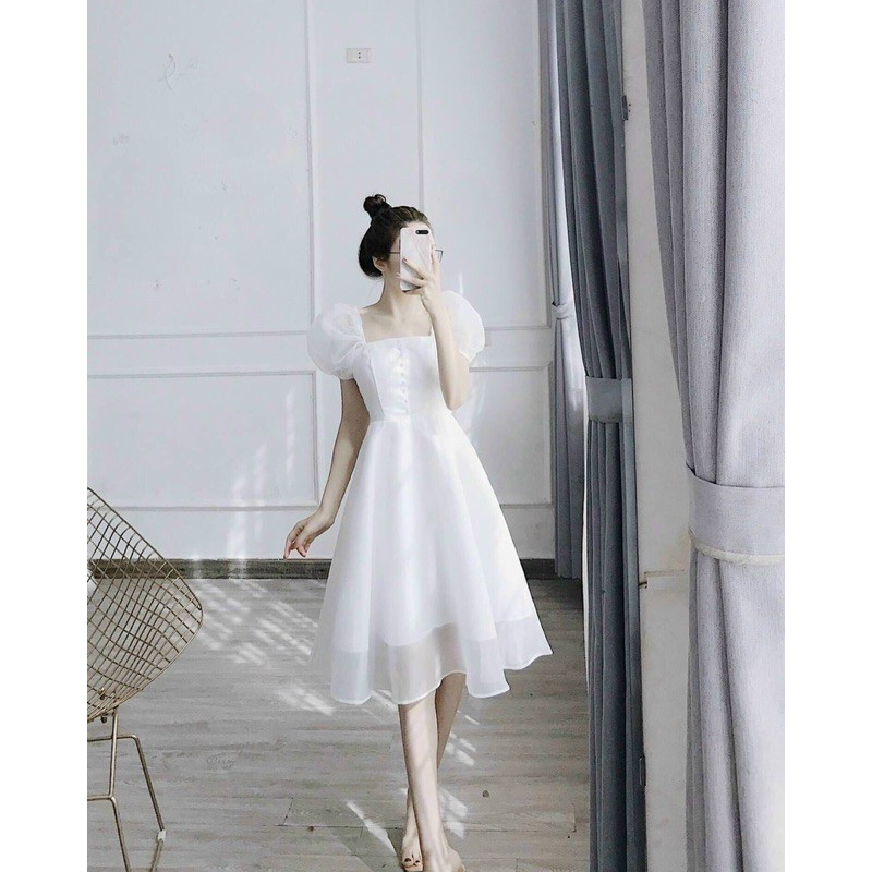 [ VT01 ] VÁY TK CỔ VUÔNG TAY BỒNG KHUY NG