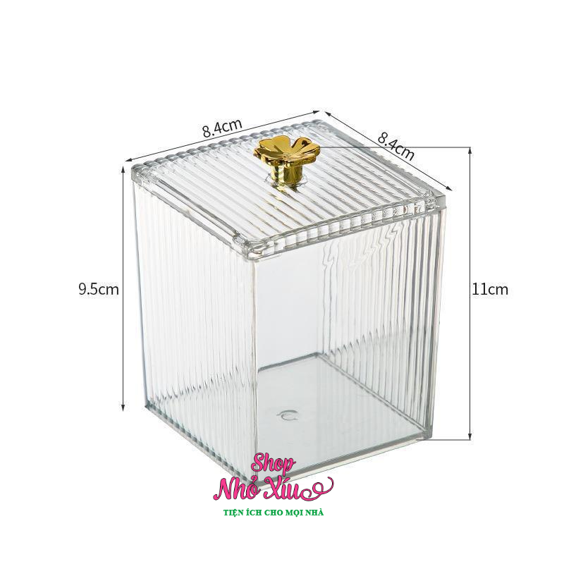 Hộp Đựng Tăm Bông, Bông Tẩy Trang Có Nắp Trong Suốt Tiện Dụng