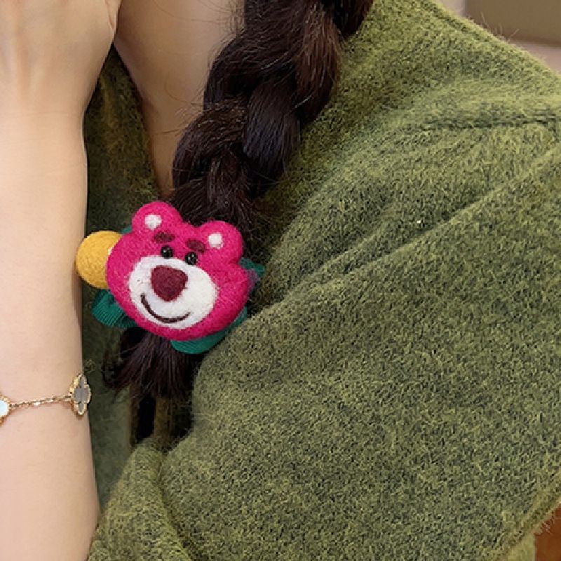 Dây Cột Tóc Vải Len Nỉ Hình Gấu / Dâu Tây Dễ Thương Thời Trang 2