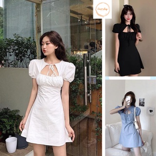 Váy nhún ngực buộc nơ cổ