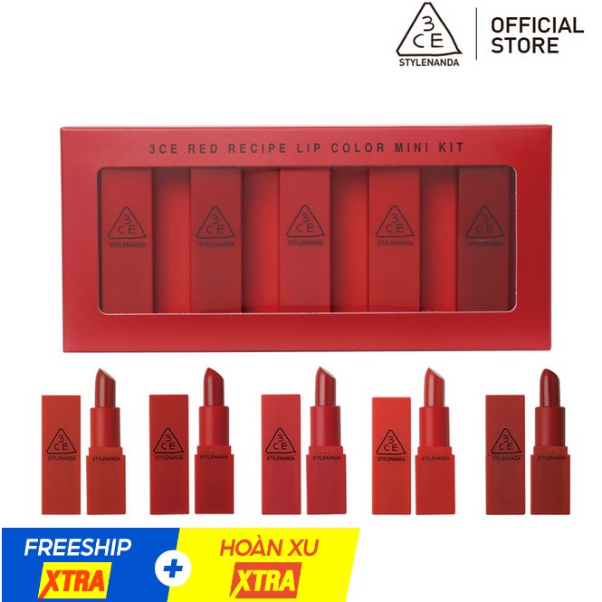 Sét Son lì 3CE red recipe lip color mini kit # sale 50% Hàng cực xịn sò hàng chính hãng