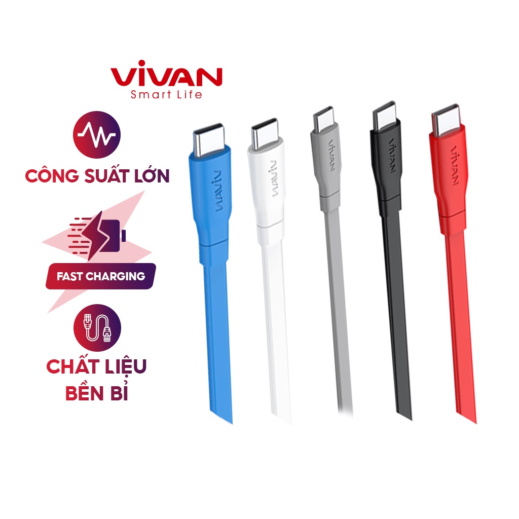 Cáp Sạc nhanh TYPE C Vivan CBC100S 5 Màu Nhựa PVC Dẹt 1m - BẢO HÀNH 1 ĐỔI 1 CHÍNH HÃNG