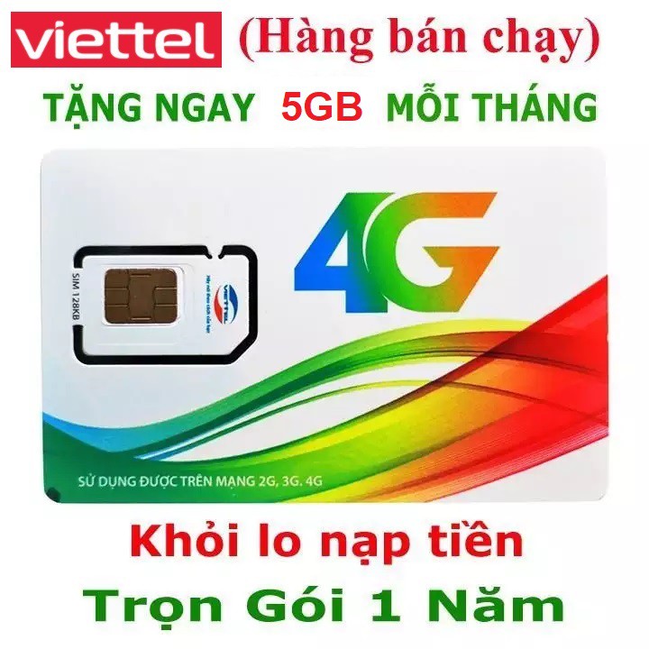 Sim 4G Viettel D500 Trọn Gói 1 Năm 60GB (5GB/Tháng) Data Không Giới Hạn -Sim vào mạng 1 năm không nạp tiền