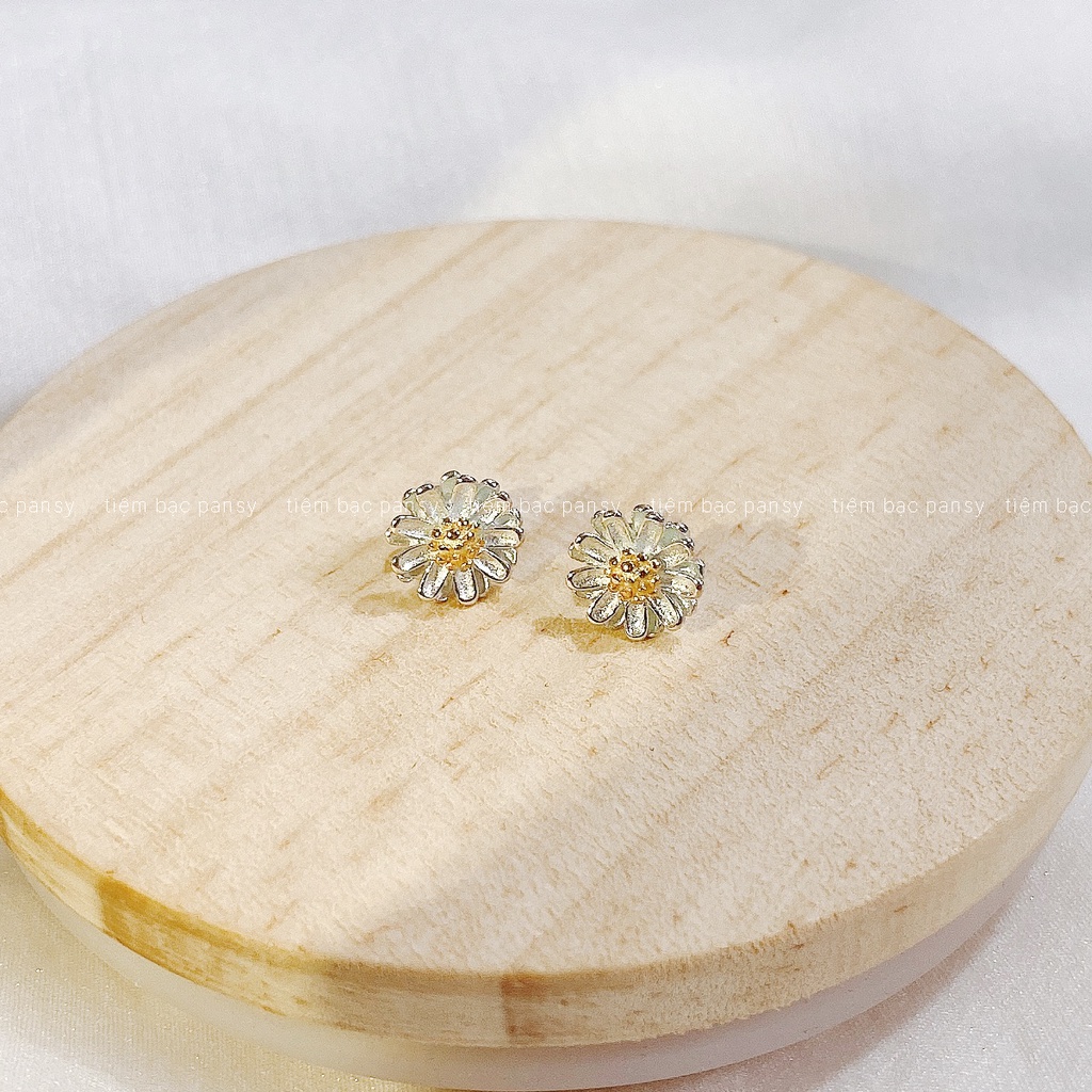 Bông tai bạc nữ PANSY hoa cúc hoạ mi nhỏ xinh, khuyên tai cúc hoạ mi Daisy bạc 925