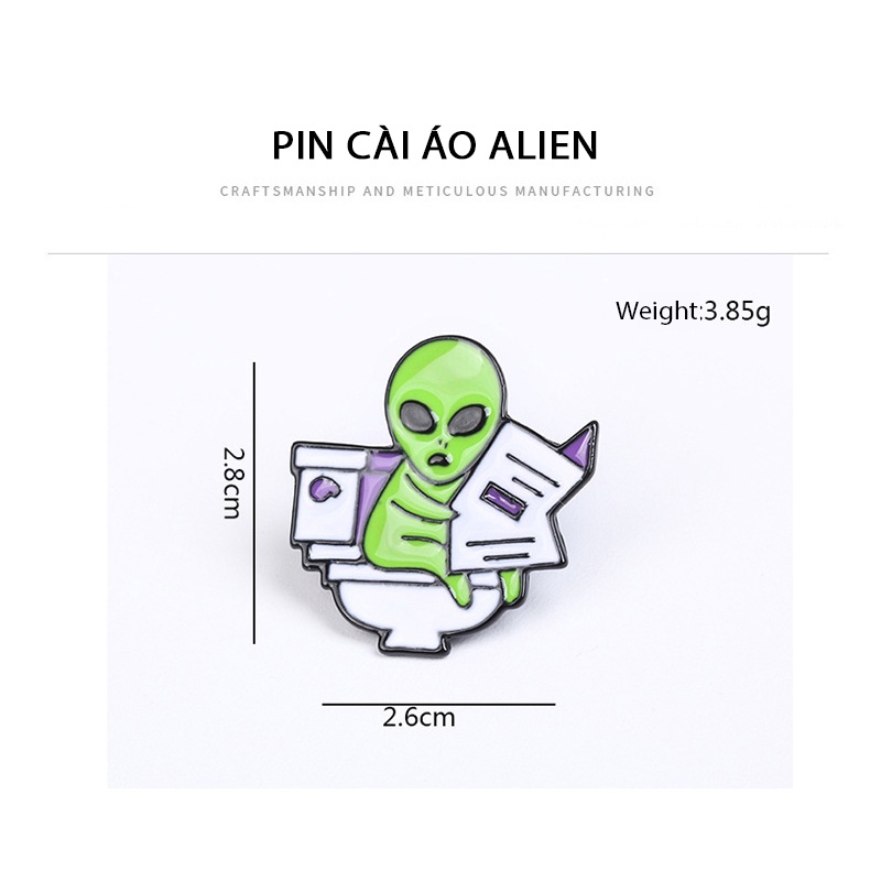 Pin cài áo người ngoài hành tinh alien ngồi WC đọc báo kênh 14 - GC466