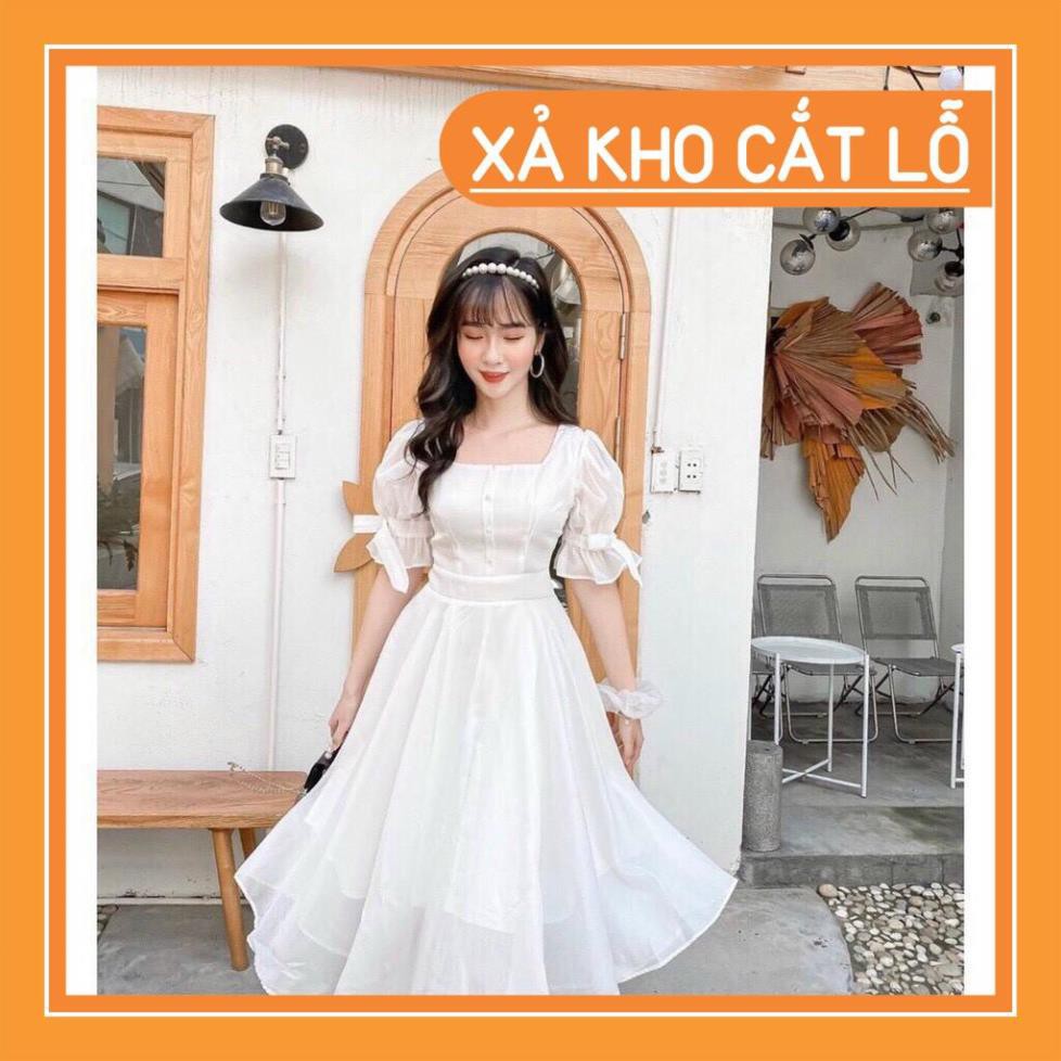 VAY DU TIEC [FreeShip] (VAYDEP)váy voan trắng tay buộc nơ dáng xòe mặc đi alfm hay đi chơi đều đẹp nhé