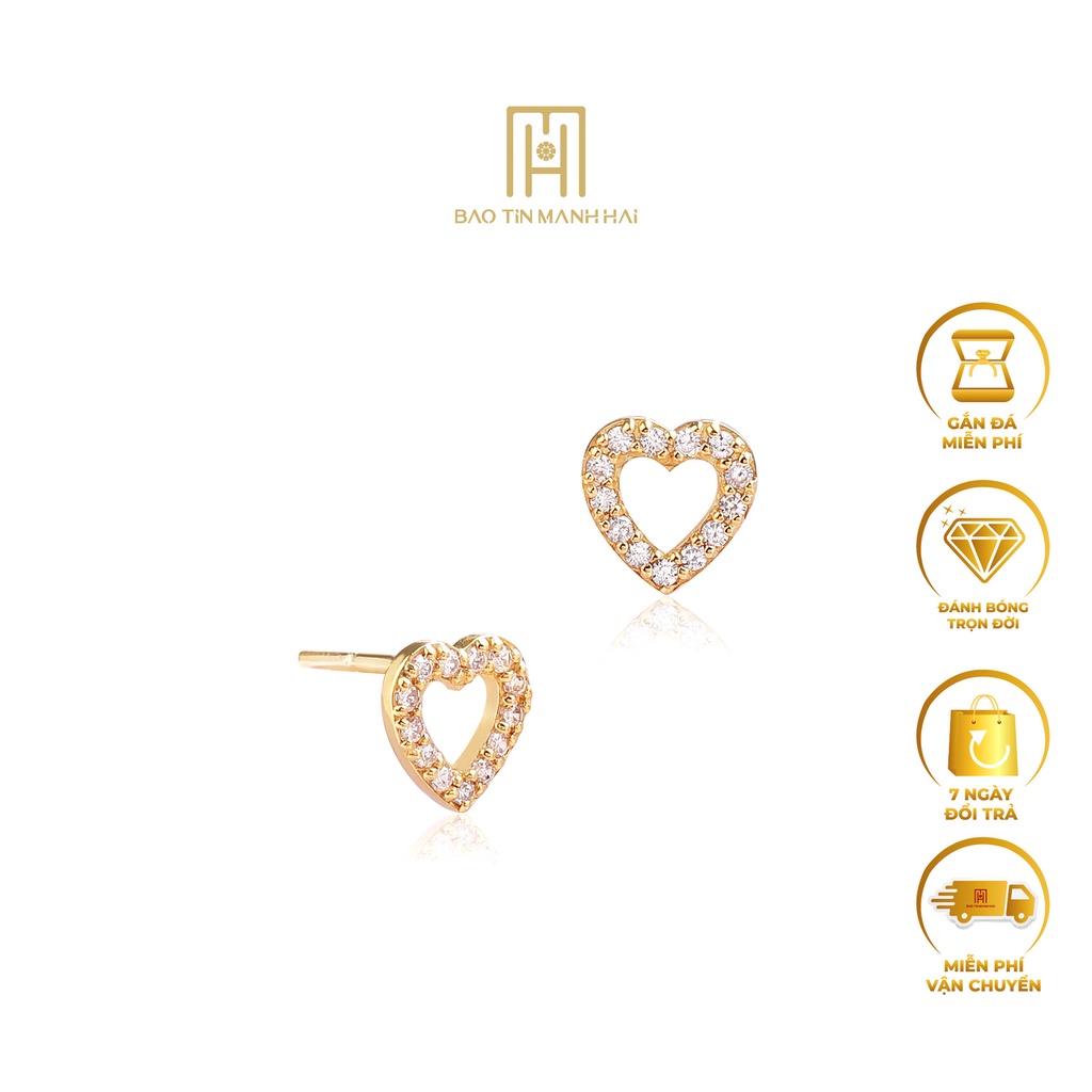 Bông tai nữ đính đá vàng 10k trái tim BLD10K21 Bảo Tín Mạnh Hải