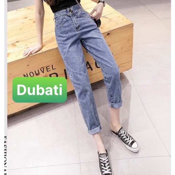 QUẦN JEAN NỮ CHẤT BÒ XANH KHÓA KIỂU NÚT DÂY NÂNG MONG LƯNG CAO HOT TREND HÀN QUỐC SÀNH ĐIỆU- DB 125- DUBATI FASHION