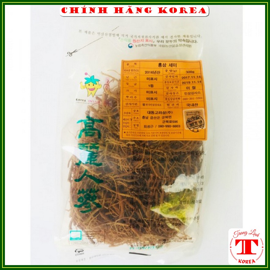 Rễ hồng sâm khô hàn quốc 6 năm tuổi, túi 300g - Nhân sâm hàn quốc chính hãng Korea, tranglinh