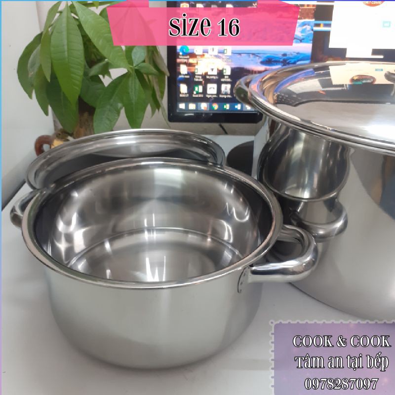 [CHÍNH HÃNG] Nồi inox size 16 Vietcook đáy từ