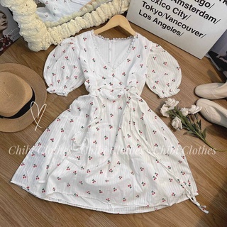 ĐẦM XÔ CHERRY CỔ V VIỀN REN 😍