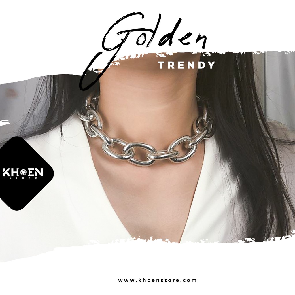 Vòng cổ choker - Vòng xích to dày màu vàng và bạc - Khoen Store