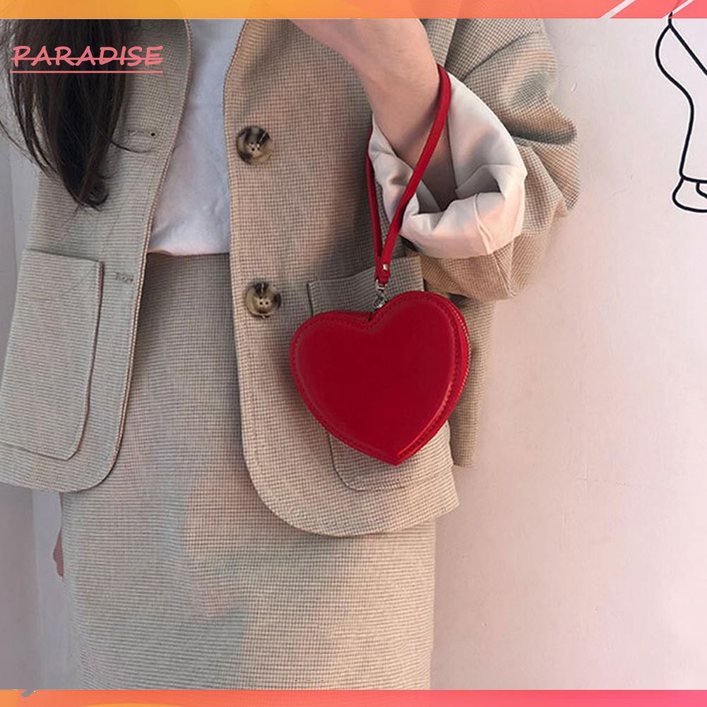 Túi da cầm tay thiết kế hình trái tim xinh xắn cho nữ