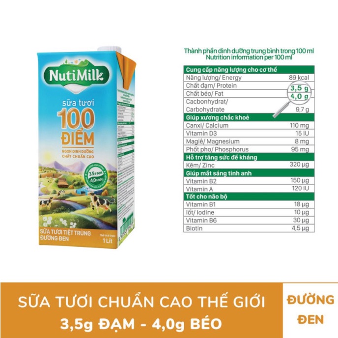 COMBO 2 Sữa NutiMilk ST tiệt trùng Đường đen 1L /hộp