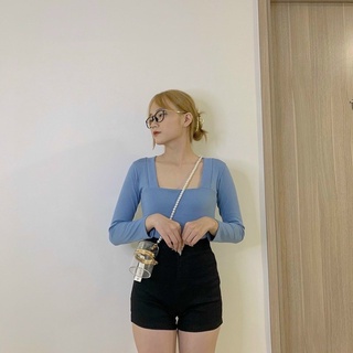Áo Thun GÂn Bó Cổ Vuông TAy Dài Siêu Xinh TTVV0029