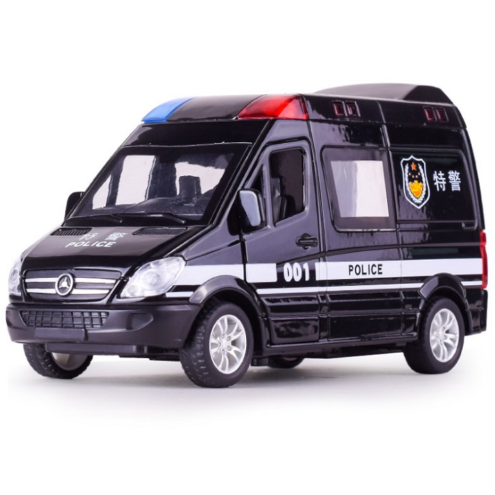 Xe cảnh sát bằng sắt có nhạc mở được tất cả các cửa đồ chơi trẻ em mô hình 1:32