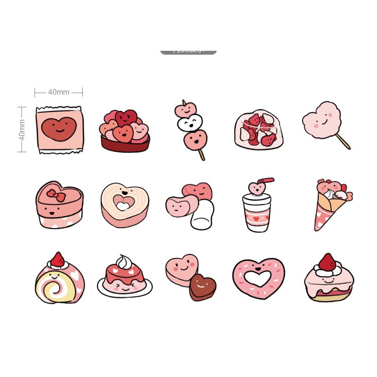 Hộp 45 miếng sticker mẫu bánh cuộn tròn đỏ