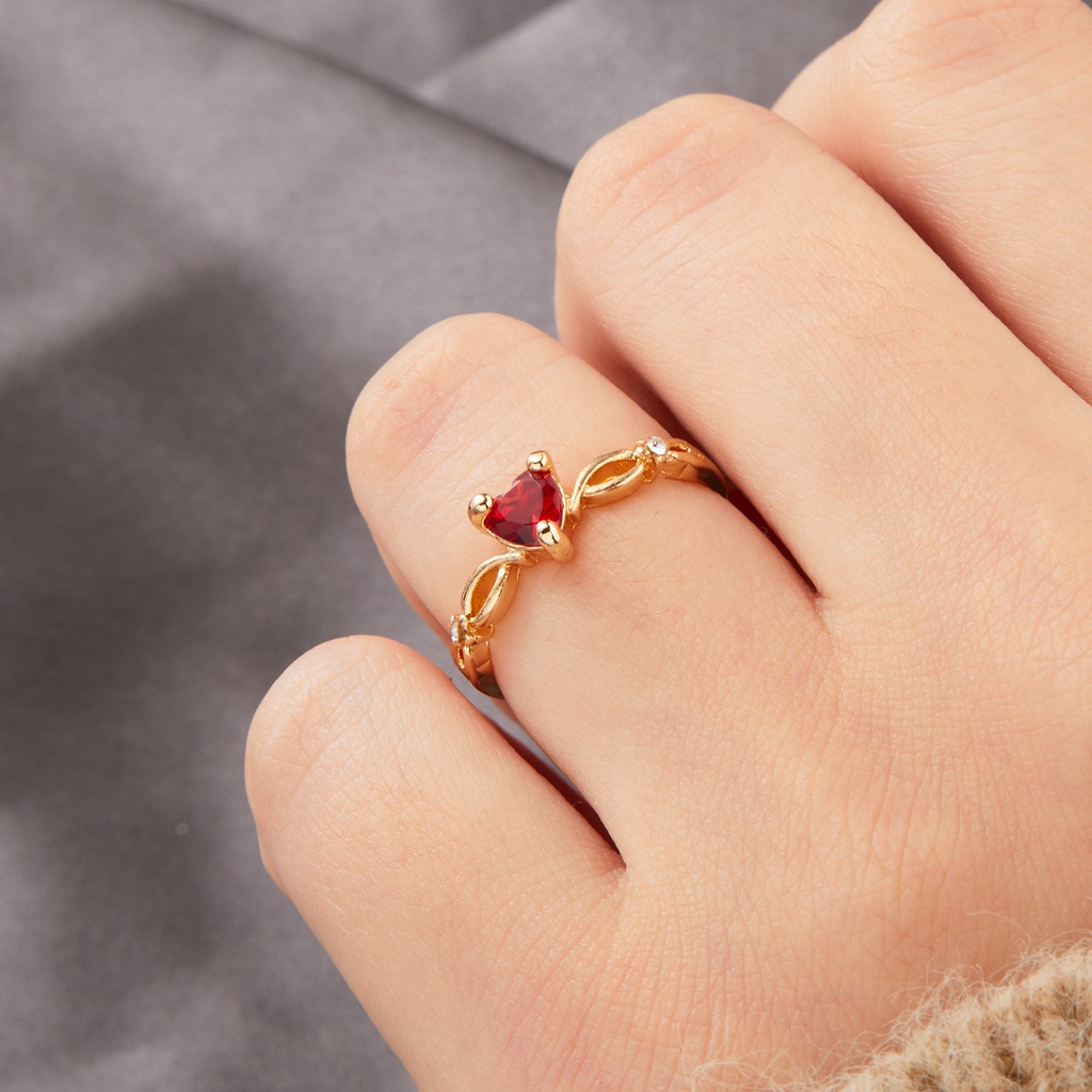 Nhẫn Đồng Đính Đá Zircon Hình Trái Tim Phong Cách Thời Trang Hàn Quốc