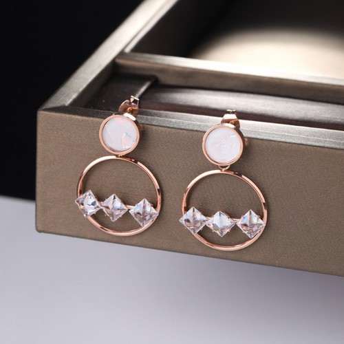 Bông Tai Nữ Hình Tròn Đính Đá Nhân Tạo Titan Ko Đen TT 2714