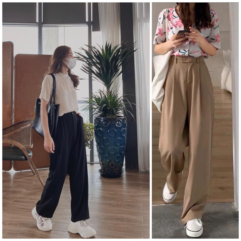 Quần suông ống rộng nữ đẹp giá rẻ cạp chun chất cát hàn cao cấp Quần dài nữ Culottes dáng suông Ulzzang