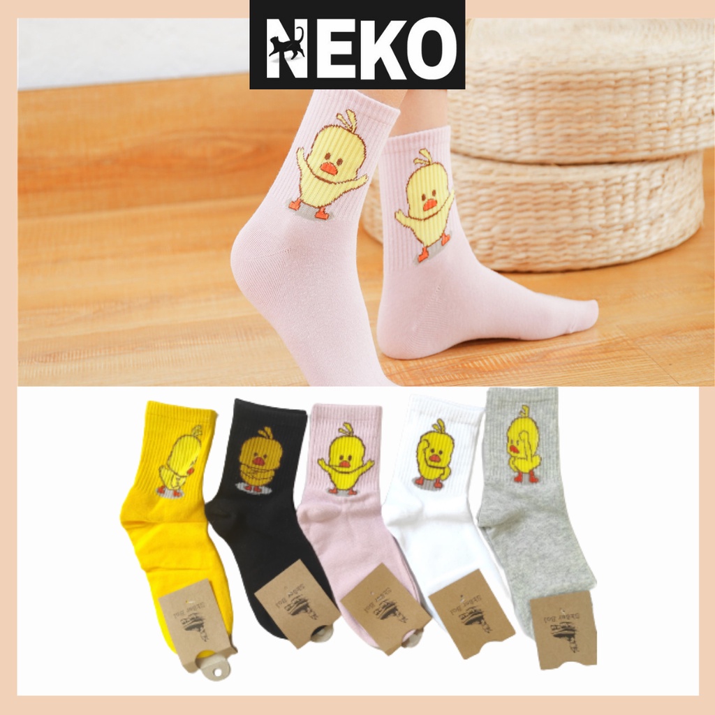 Vớ cao cổ hình vịt, tất cổ cao trên mắt cá hoạt tiết vịt vàng NEKO