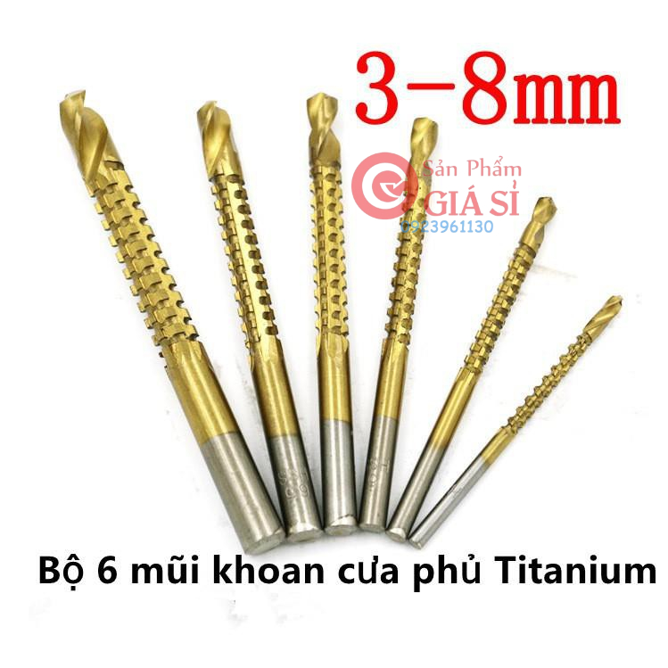 Bộ 6 mũi khoan cưa phủ Titanium 3-8mm ❤️freeship❤️