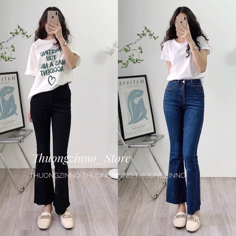 [Ảnh thật/Video]Quần ống loe cắt gấu nhiều màu tôn dáng