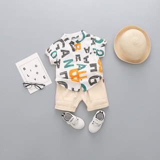 Set 2 Món Áo Sơ Mi Cotton Tay Ngắn In Chữ + Quần Short Dễ Phối Đồ Thời Trang Cho Bé Trai 0-5 Tuổi