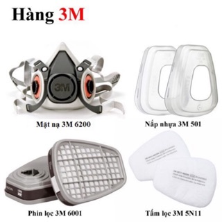 Bộ Mặt Nạ Phòng Độc 3M 6200 + 2 Phin Lọc 6001 + 2 Tấm Lọc + 2 Nắp Giữ Chống Hóa Chất ,Phun Sơn ( China )