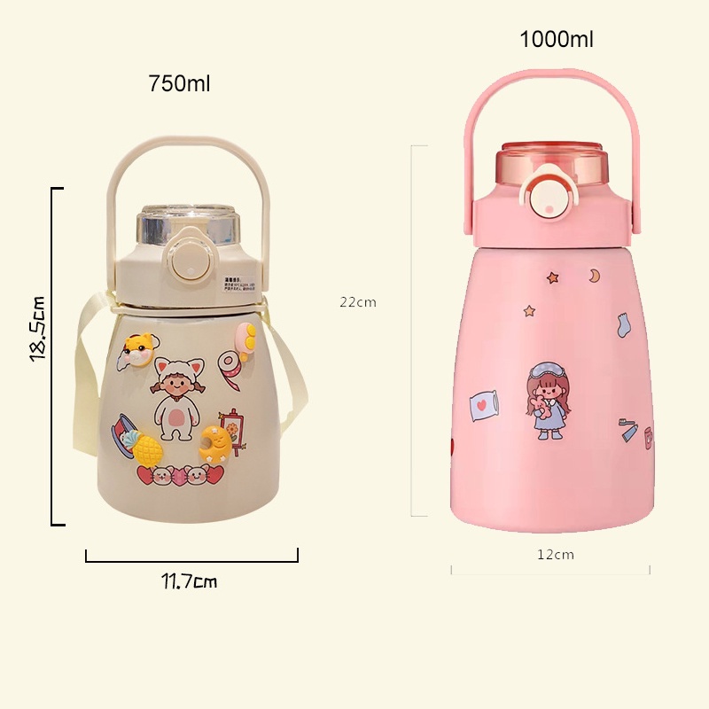 Bình Nước Giữ Nhiệt Dung Tích Lớn 750ml Có Ống Hút Tiện Lợi Cho Trẻ Em